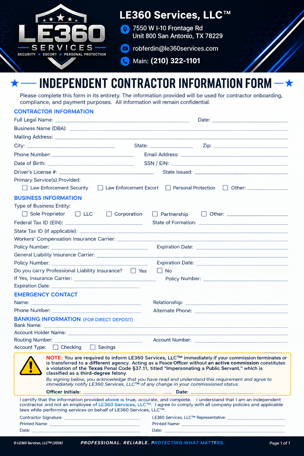 Independent Contractor Information Form