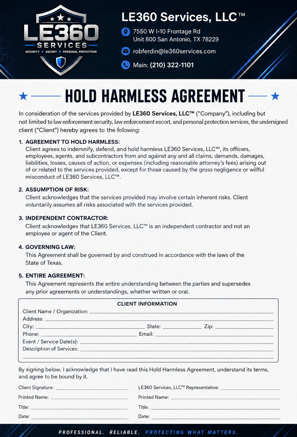 Hold Harmless Agreement